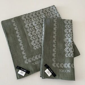 Set/2 24” Toccin Green Reversible Cotton Blend Napkins